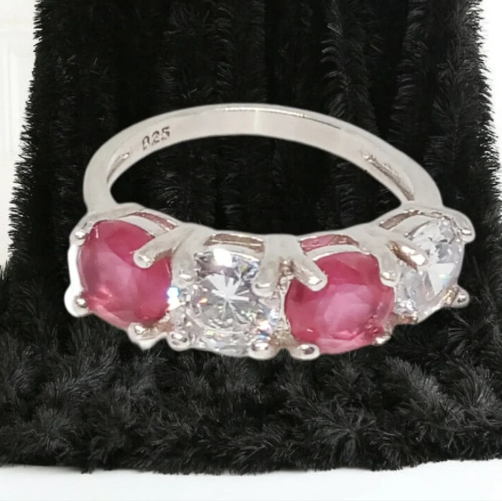 Created Rubies & White Sapphire Sterling Ring